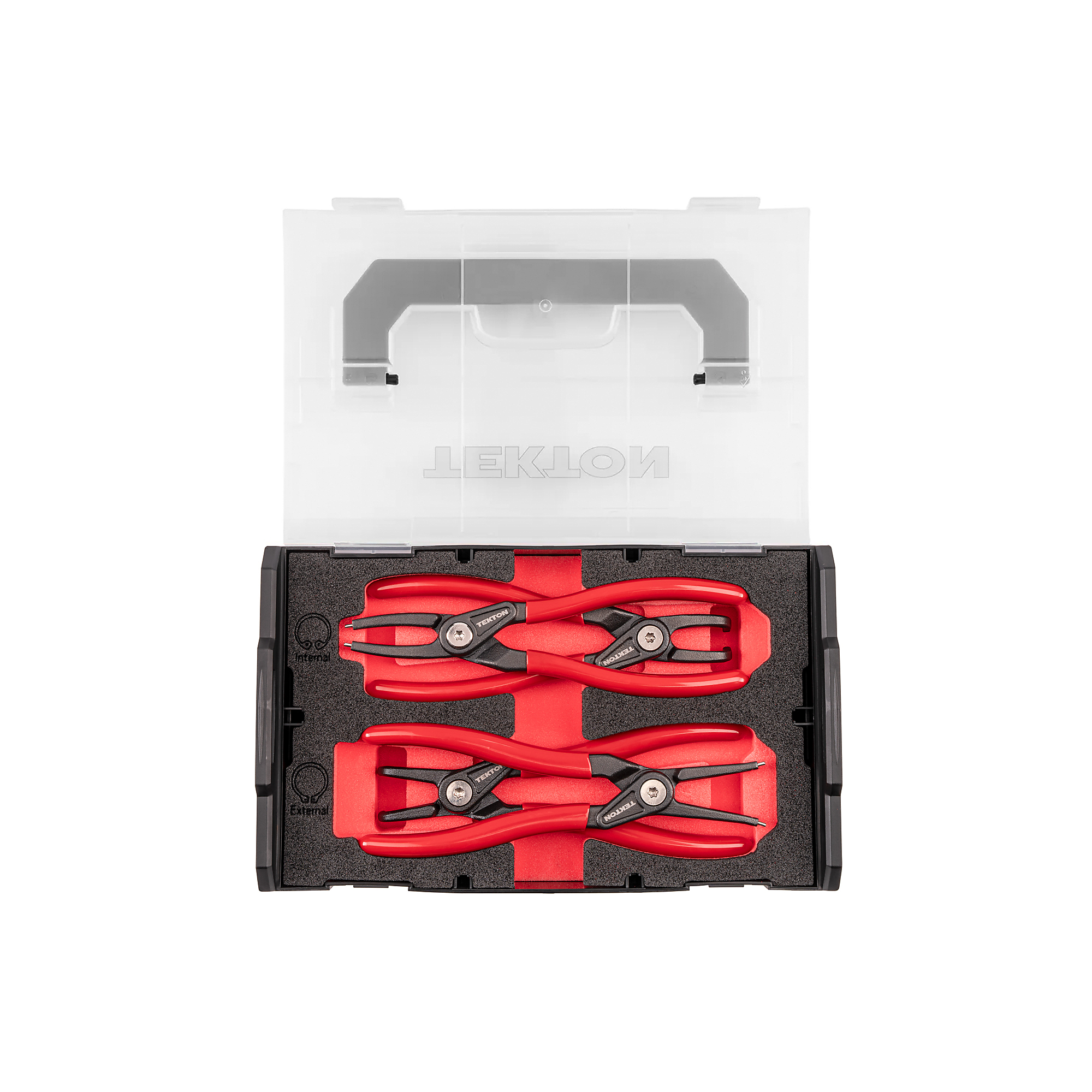 TEKTON 7 Inch Internal and External Retaining Ring Pliers Set with Mini Stacking Tool Box (4-Piece) | PRR96001